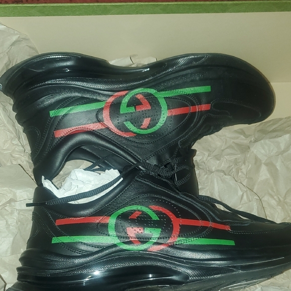 Gucci Men's Black Sneakers with Red and Green Stripes Men Size 7 Woman Size 9 - Picture 7 of 7